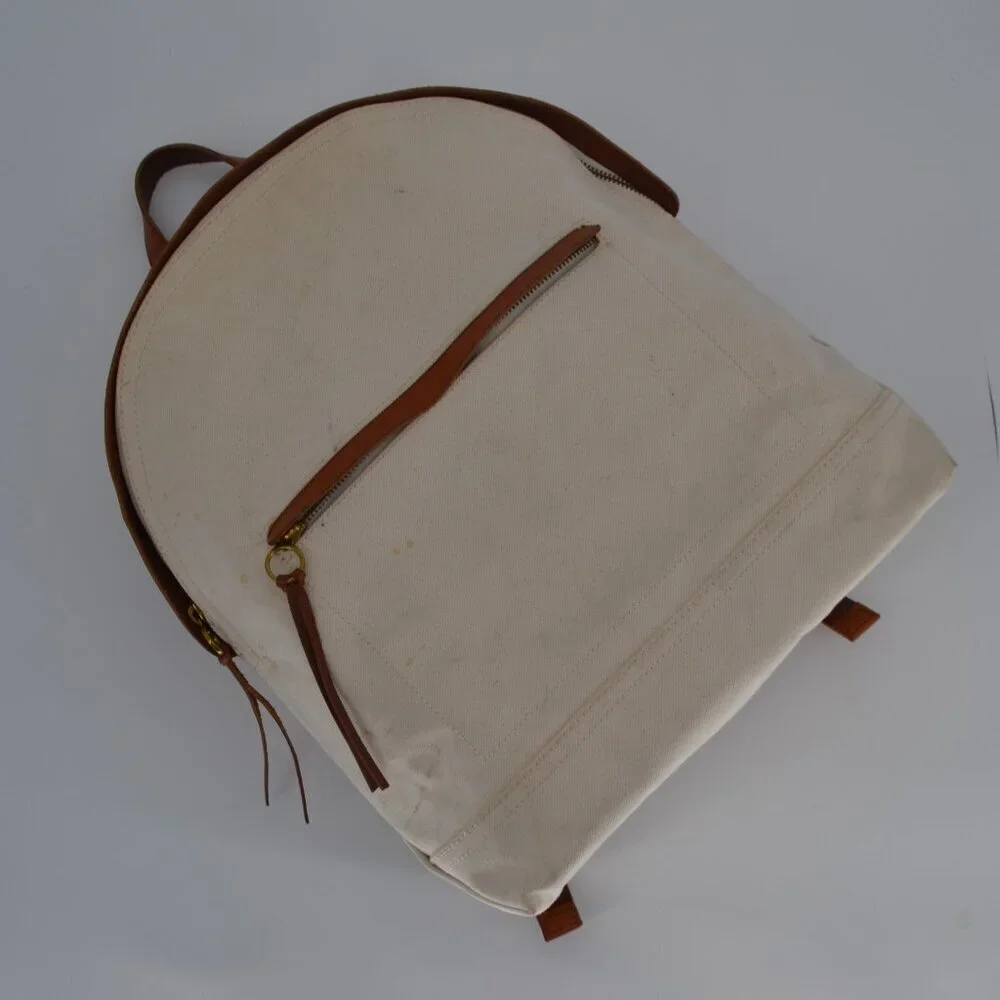 Madewell The Charleston Backpack in Beige Vintage Canvas Italian Leather Trim